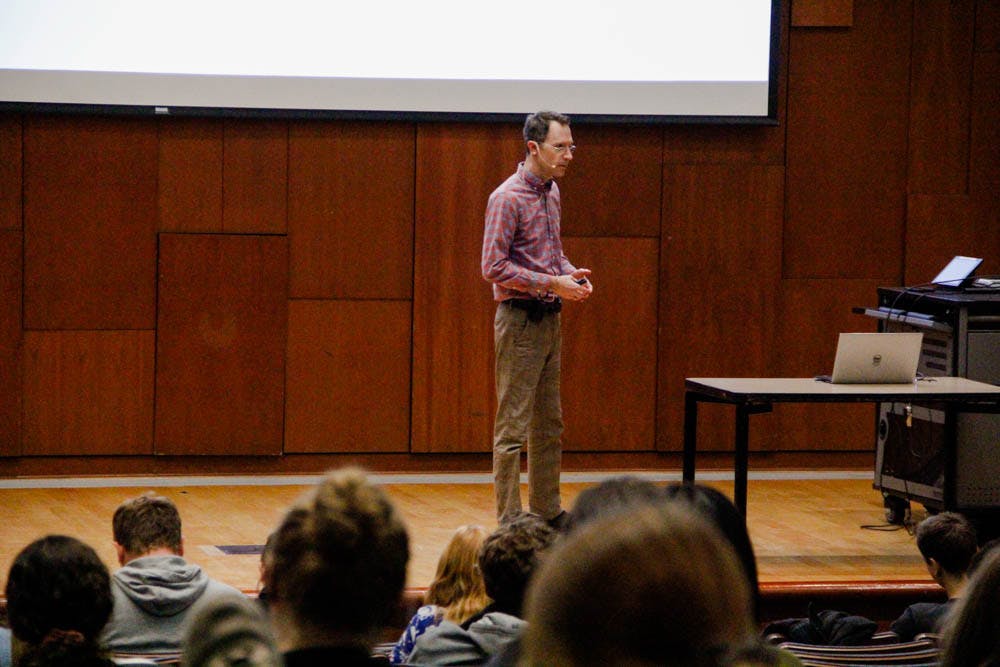 James Kellner stands at the front of Salomon DECI to teach his popular class, "The Diversity of Life"