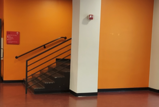 orange wall showing where seniors will stand