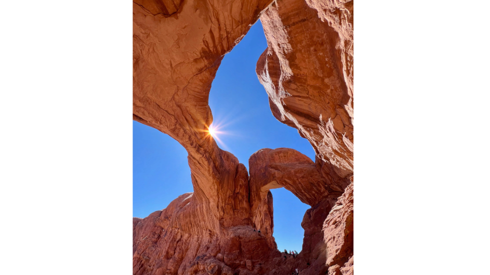 Looking up through Double Arch on the EEPS Spring Break Field Trip 2025